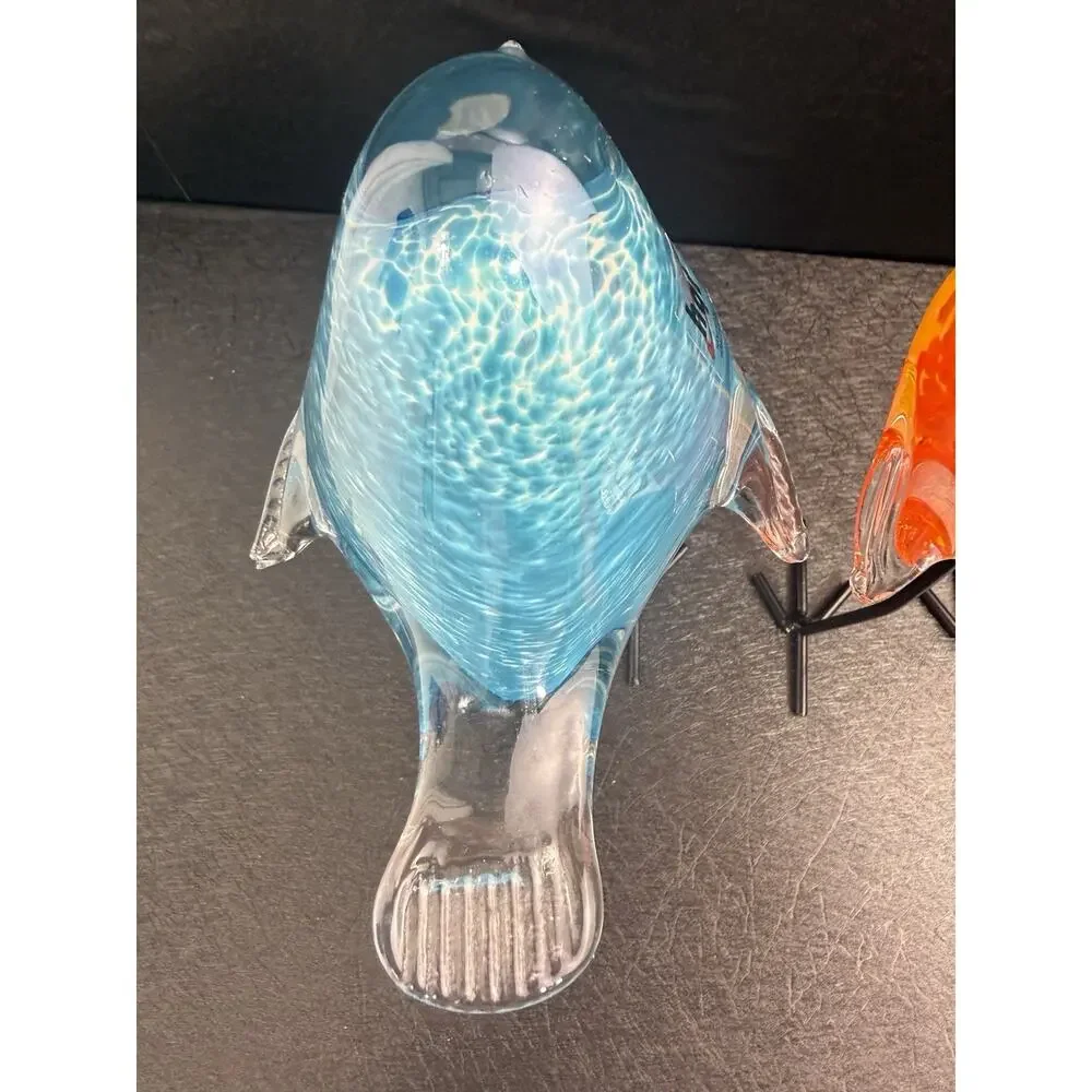 BIRDS Style Hand-Blown Glass Birds Figurines Tall Metal Legs (set/2 birds) - Picture 11 of 16